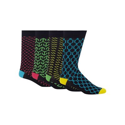 Pack of four multi-coloured geometric print socks